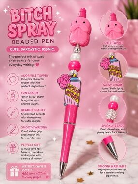 Funny d!ck Hand Crafted btch Spray Beaded Pen - Pink